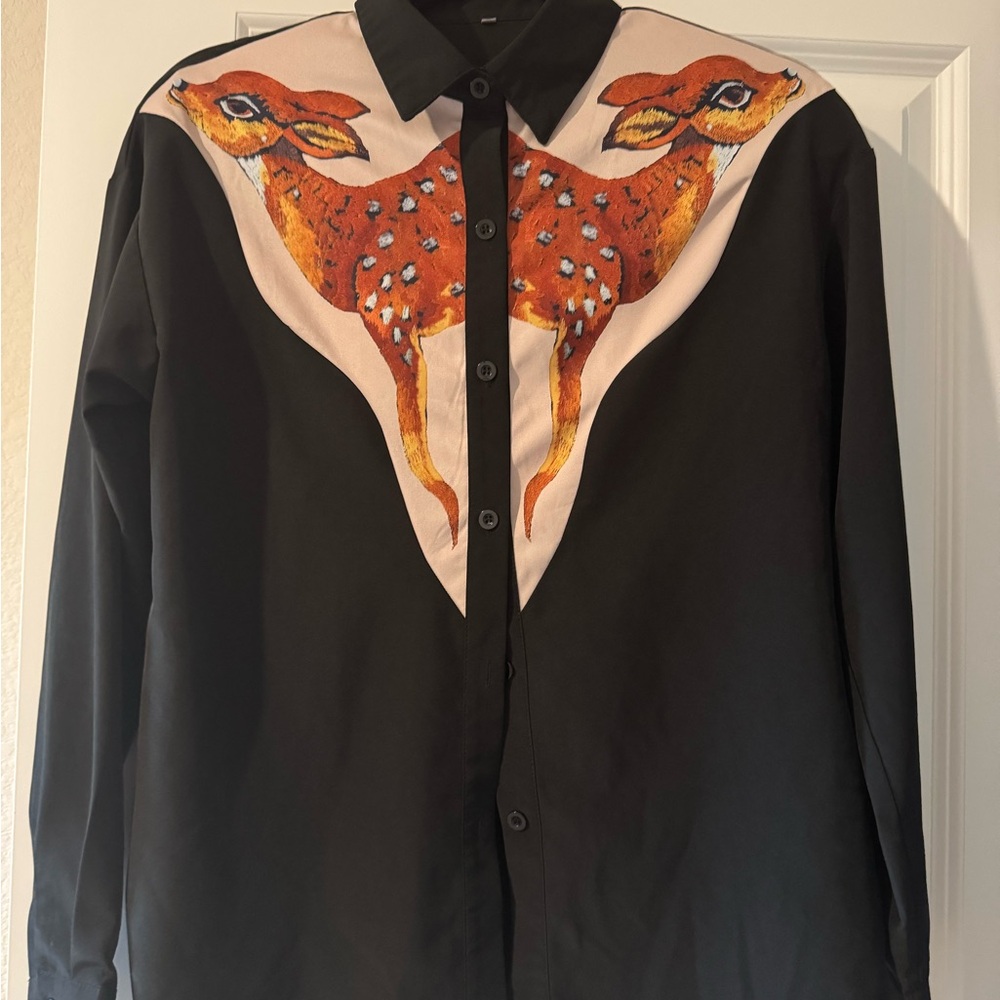 Black Shirt with Deer Design